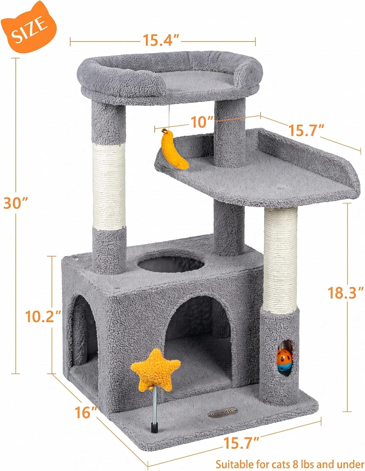 Small Cat Tree for Kittens, 30" Compact Cat Tower with Wide Base