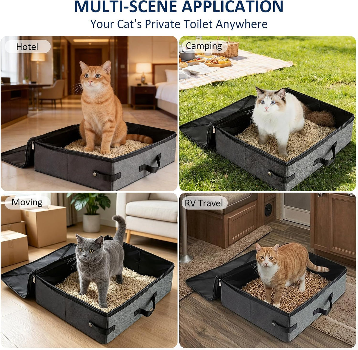 HiCaptain Portable Travel Litter Box for Cats, with Scoop Collapsible Bowl