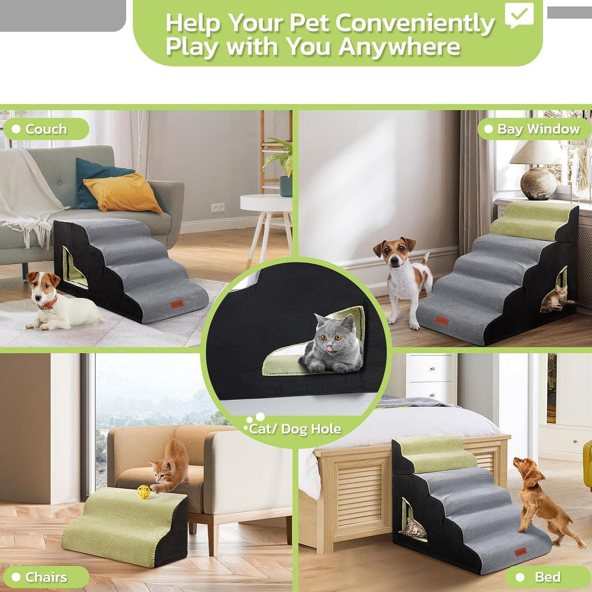 LOOBANI 6 Steps 30 inches Height Dog Stairs for Bed for Small& Older Pets