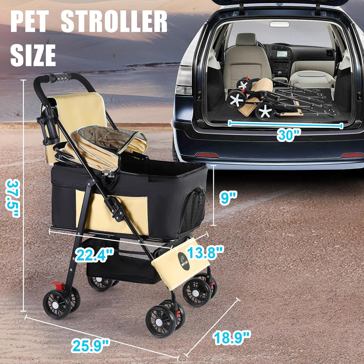 3 in 1 Cat Dog Stroller for Medium Dogs 20 lbs,Pet Stroller for Cats(Brown)