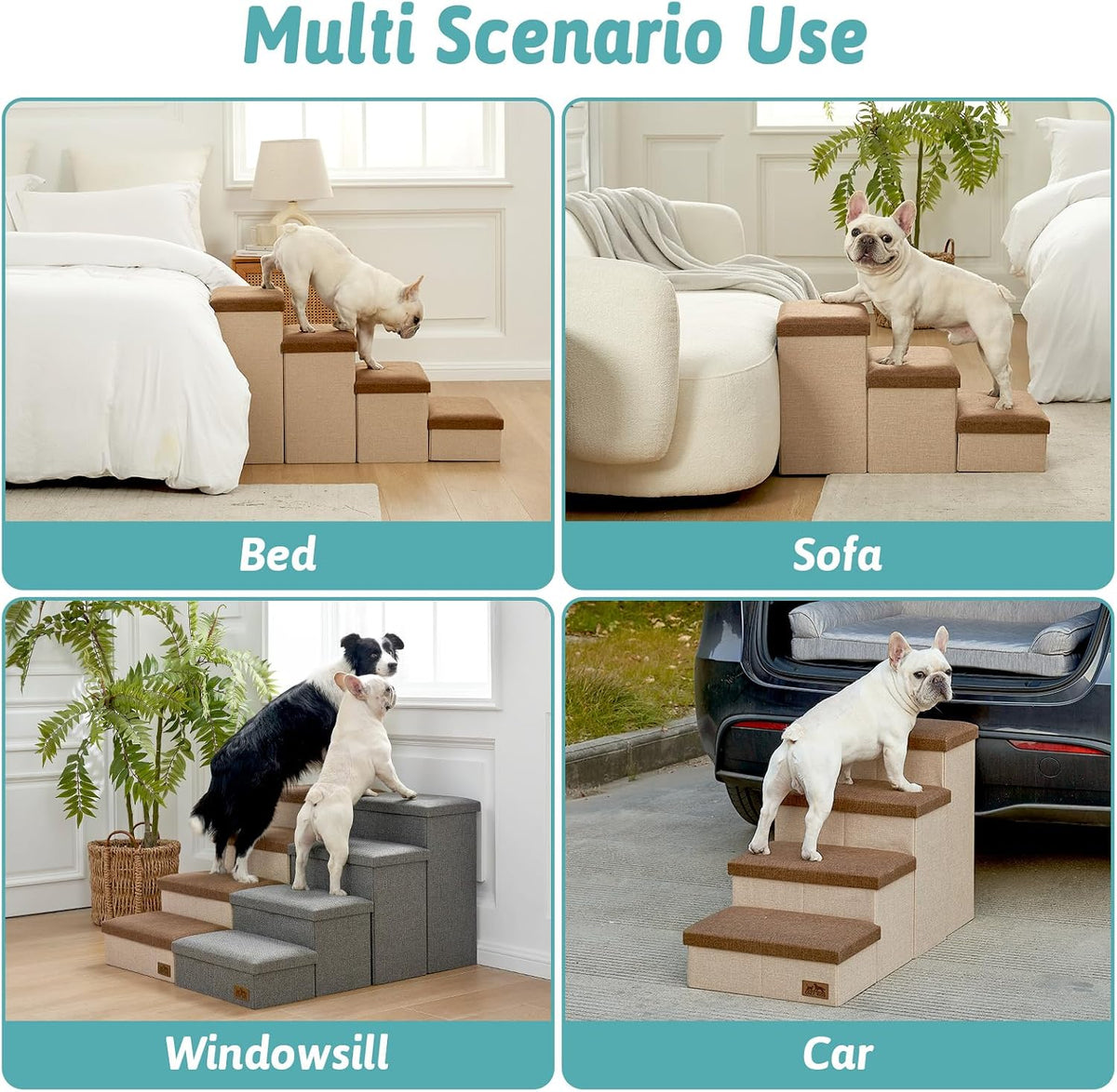 COZY KISS Dog Stairs with Storage, 16.7" H Wider Dog Steps, 3-Step