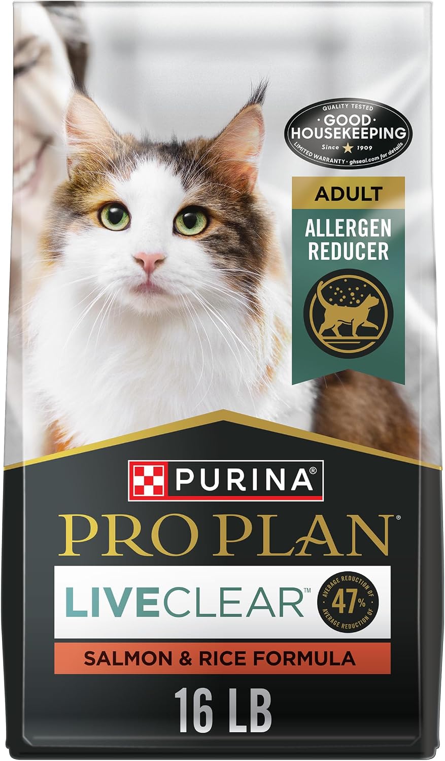 Purina Pro Plan LiveClear Allergen Reducing Dry Cat Food, Salmon, 16 lb