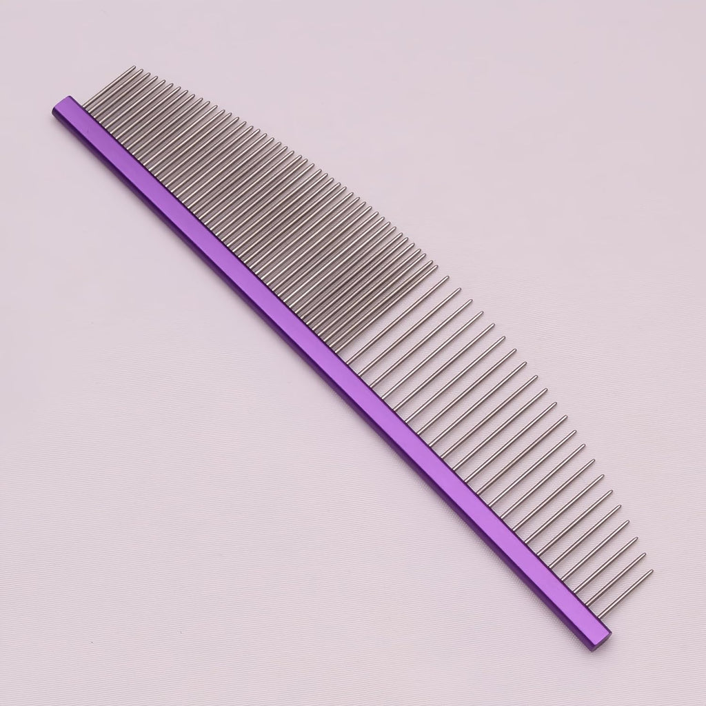 6.57" Crescent Dual-Tooth Wide/Fine Metal Pet Comb for Dogs & Cats