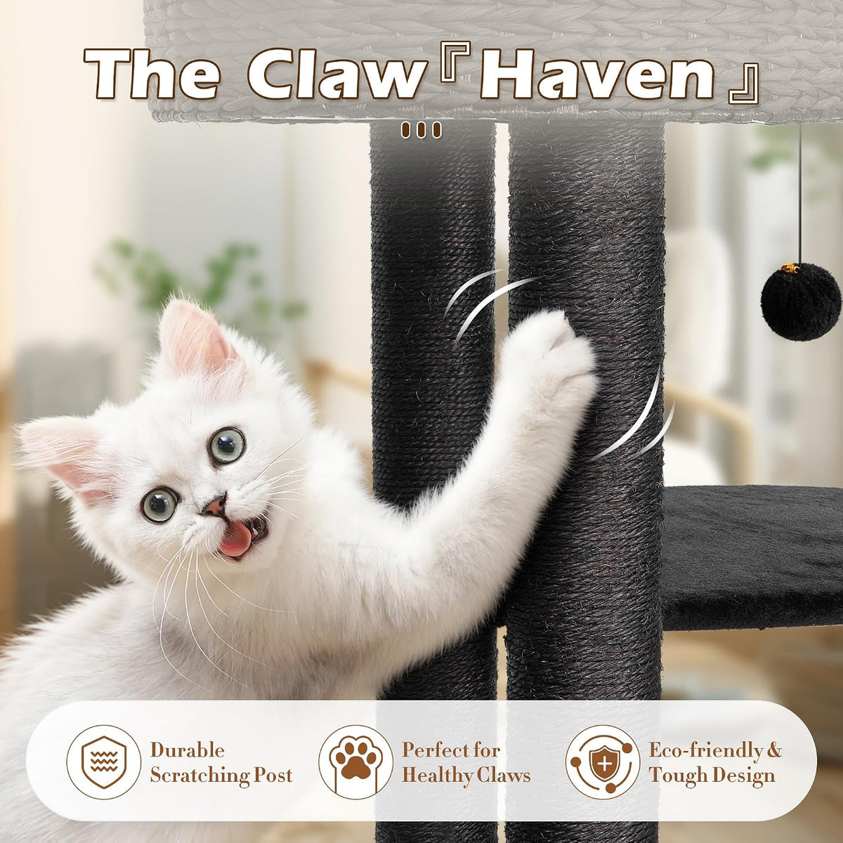 KAMABOKO Modern Gothic Cat Tree, 39" Tall Cat Trees for Indoor Cats Black