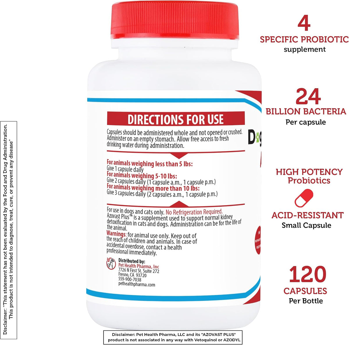 Azovast Plus Kidney Health Supplement for Dogs & Cats -24 Billion CFU- NO Refrigeration Required - Help Support Kidney Function & Manage Renal Toxins - Renal Care Supplement Capsule(U.S.A) (240 Caps)