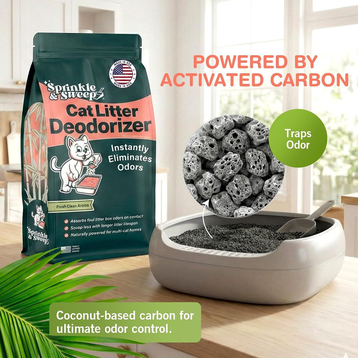 Sprinkle & Sweep: Litter Box Deodorizer - 4 Pack, 8oz Bags - Cat & Kitten Home Odor Neutralizer, Ultra-Absorbent Formula, Non-Toxic, Pet Smell Control