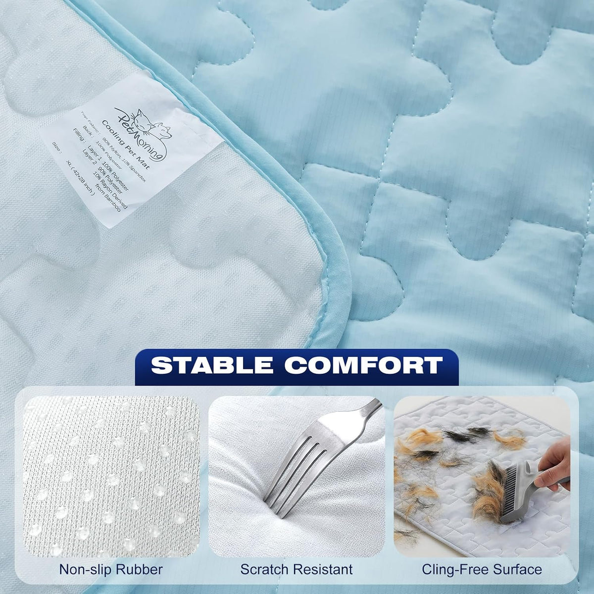 Cooling Dog Mat Large, Breathable 3D Mesh No-Gel Pad, Blue