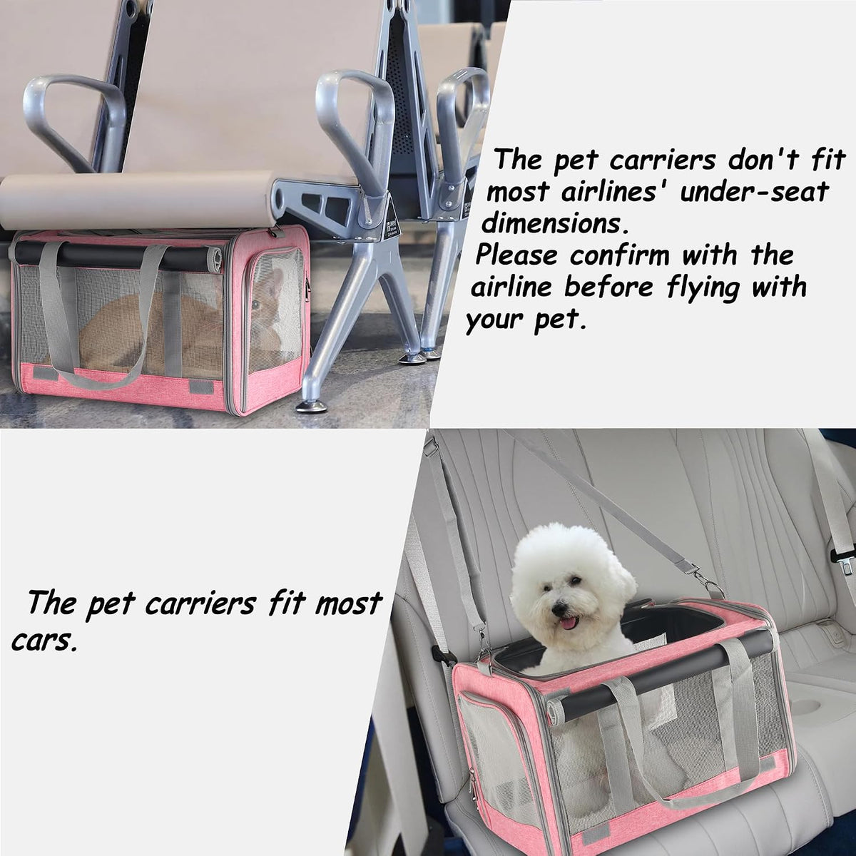 Dog & Cat Soft-Sided Carriers - Large, Travel Bag, Pink