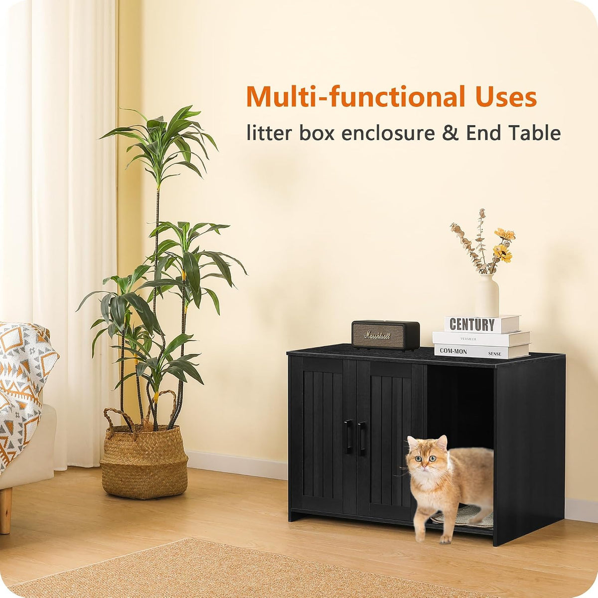Dwanton Cat Litter Box Enclosure, with Scratching Mat, 27.6" x 18.2"x 19.6"