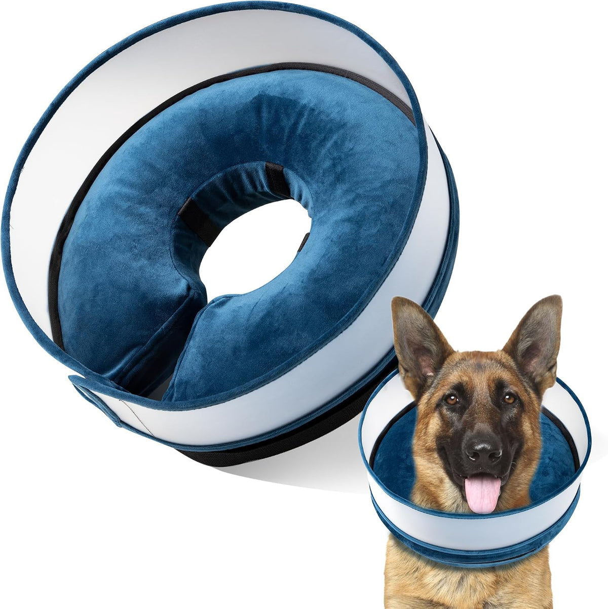 Inflatable Dog Cone, Soft Dog Cone Collar After Surgery for Alternative with Enhanced Anti-Licking Guard Shield Adjustable Detachable Cone Collar, Elizabethan Collar (S, Blue)