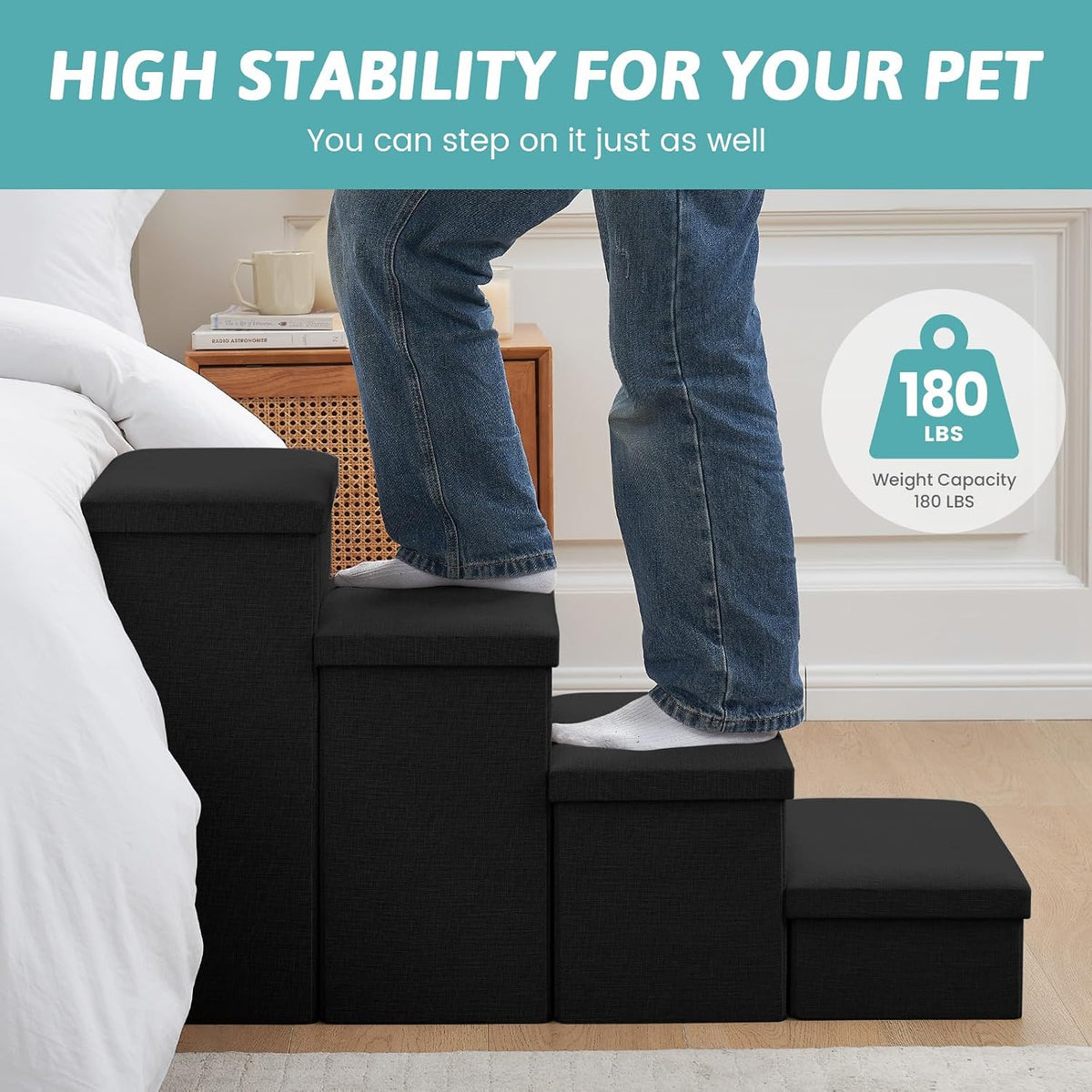 COZY KISS Dog Stairs with Storage, 16.7" H Wider Dog Steps, 3-Step