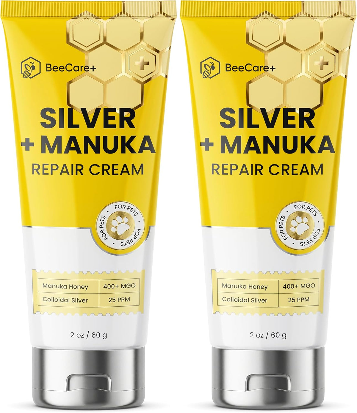 Silver + Manuka Repair Cream for Cat & Dog Wound Care – Helps with Skin Irritation, Scratches, Bites – Hot Spot Treatment for Dogs with Manuka Honey 400+ MGO & Colloidal Silver 25 PPM – 2-Pack