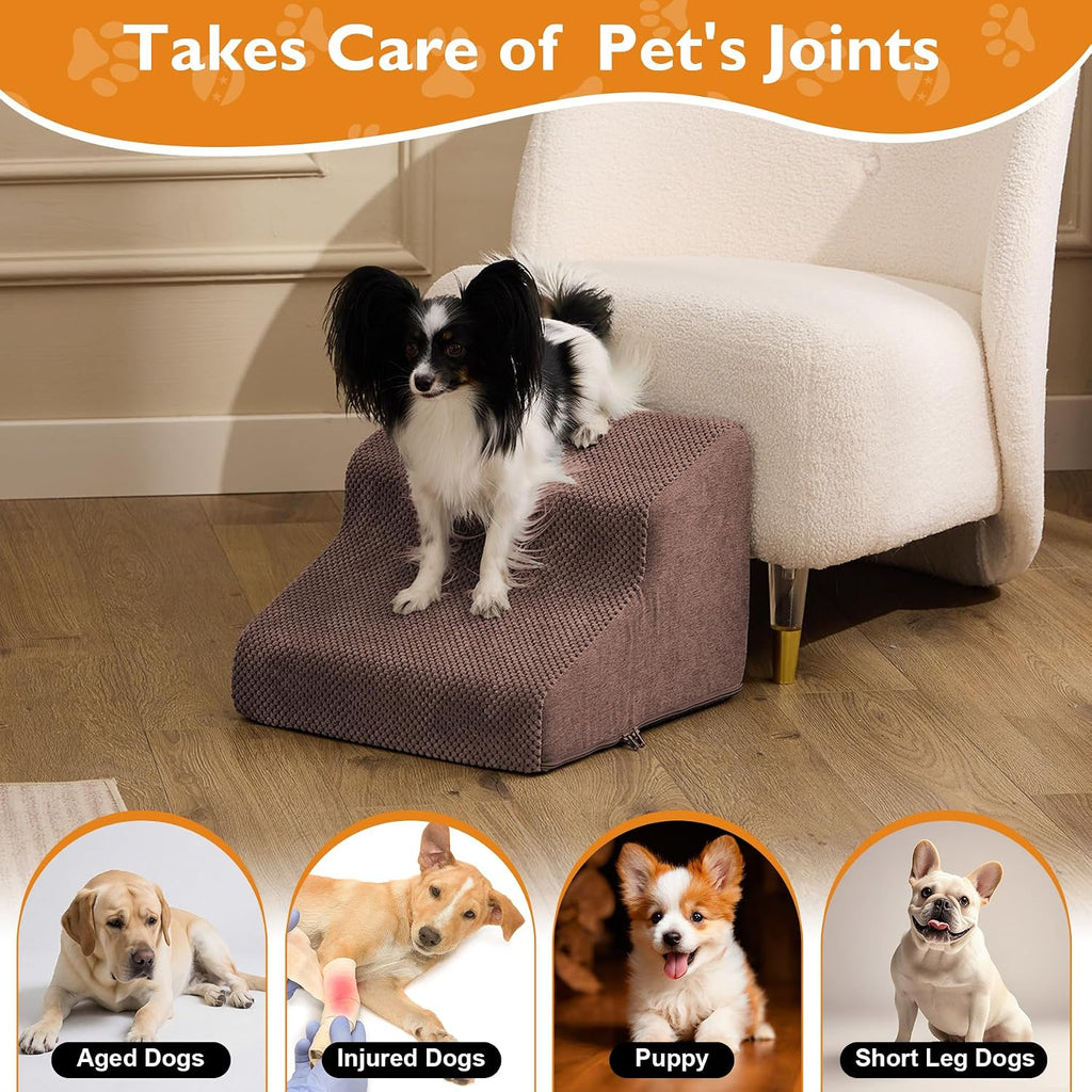 Ahpmeoa Dog Stairs for Small Dogs 11.5’’ H, 2-Step Dog Steps for Bed, Brown