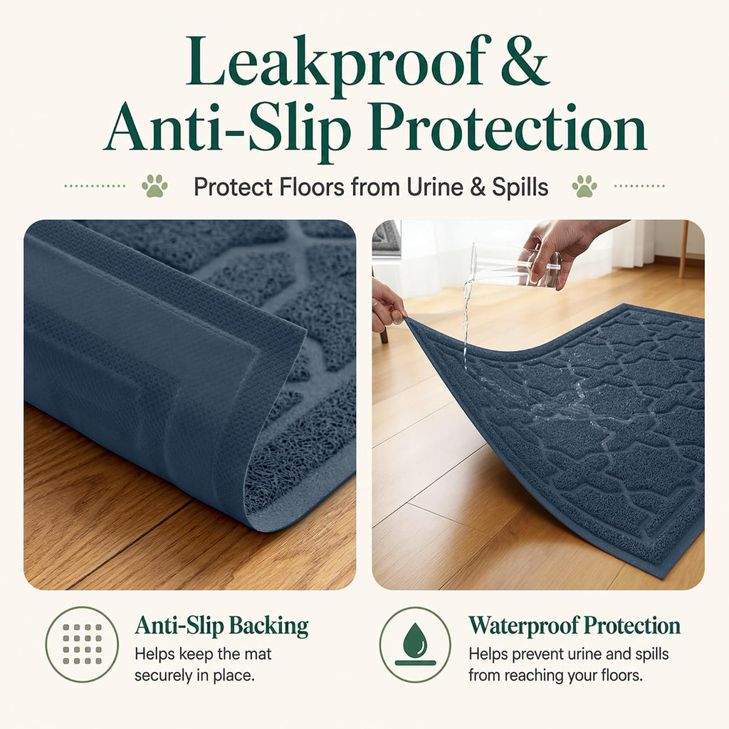 Yimobra Cat Litter Mat, Waterproof Litter Trapping Mat, 24x20, Dark Blue | PVC Litter Box Mat with Non Slip Backing, Easy Clean Surface and Scatter Control Design for Cleaner Floors