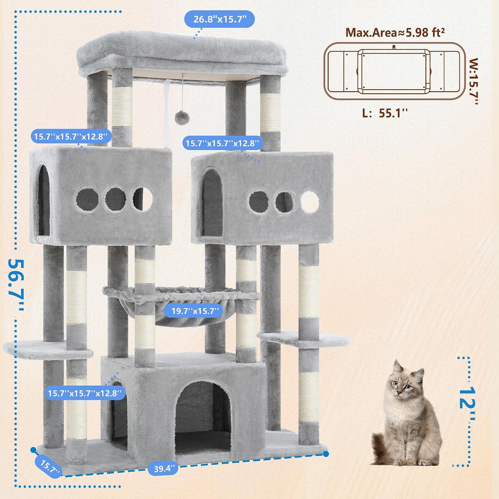 Hey-brother Cat Tree Tower with Sturdy Wide Base, Large Platforms, MPJ083W