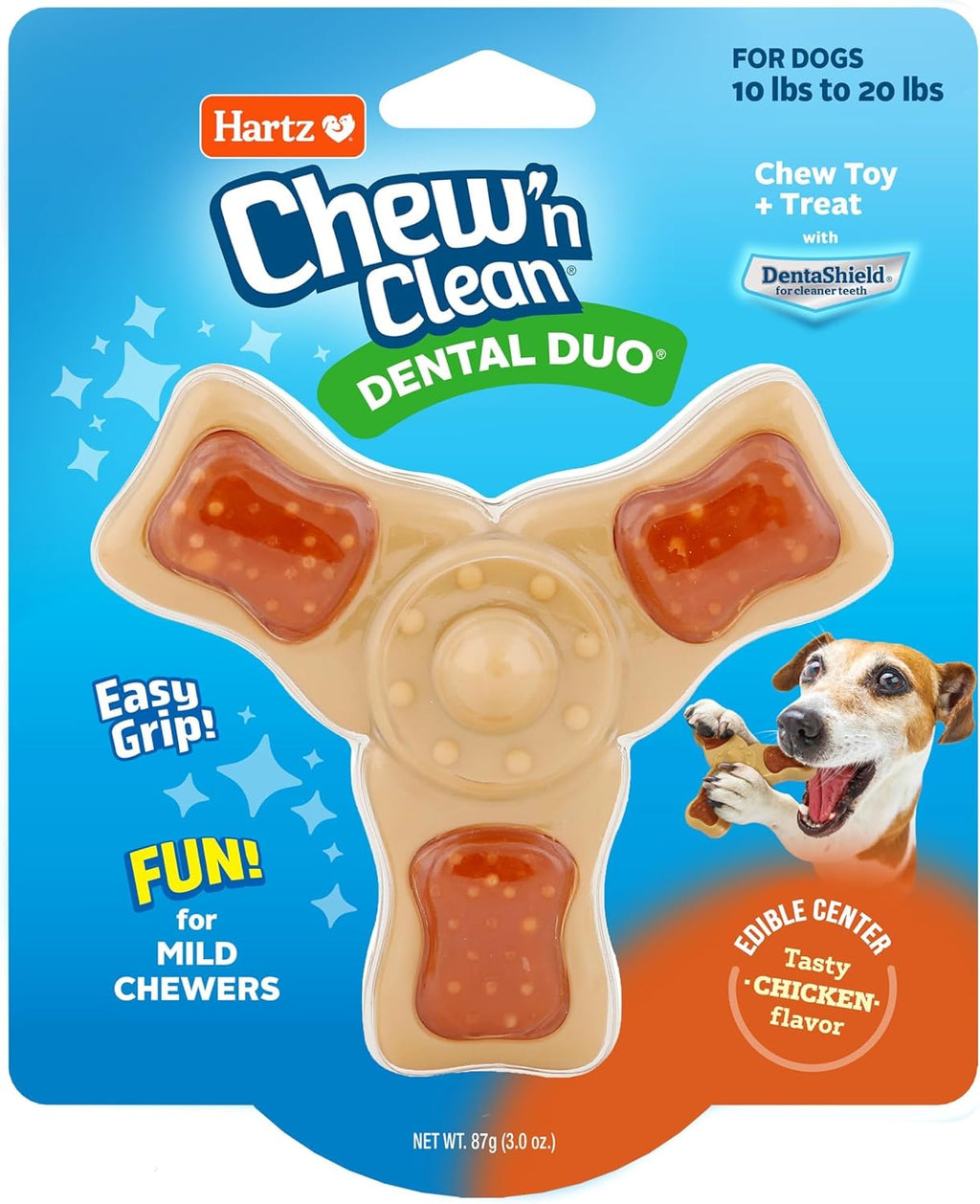 Hartz Chew ‘n Clean Chew Toy and Treat in One Chicken Flavored Tri-Point Dog Toy, Small (Pack of 12)