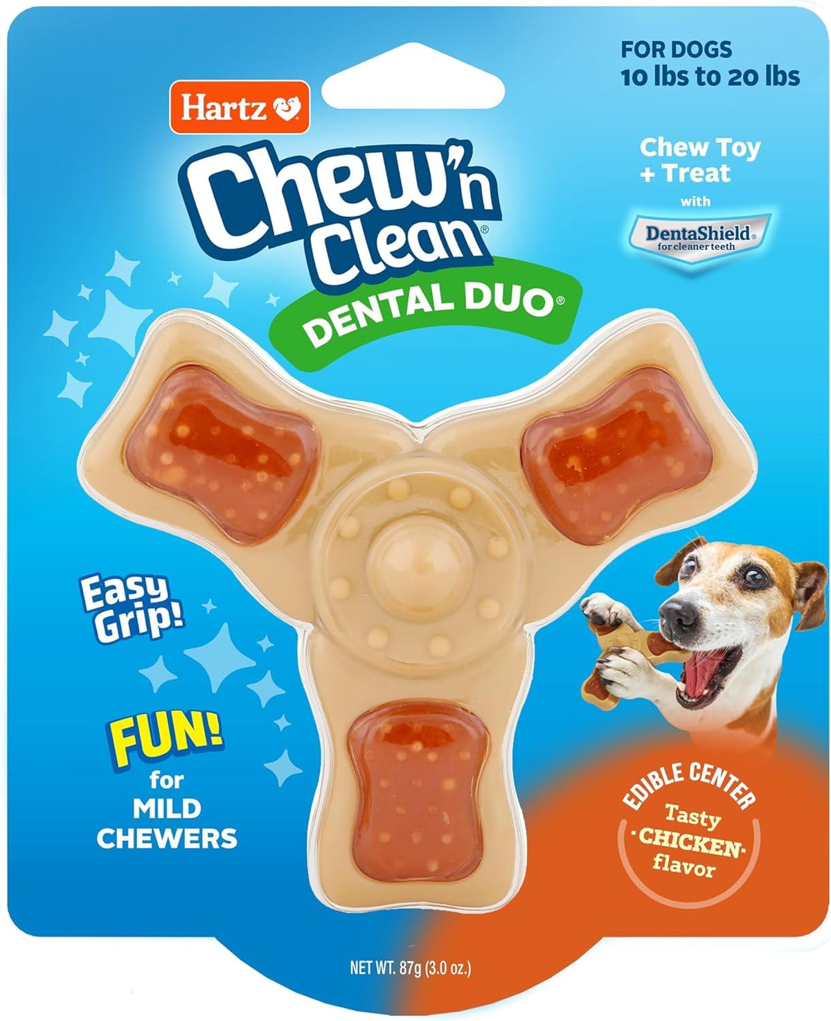 Hartz Chew ‘n Clean Chew Toy and Treat in One Chicken Flavored Tri-Point Dog Toy, Small (Pack of 12)