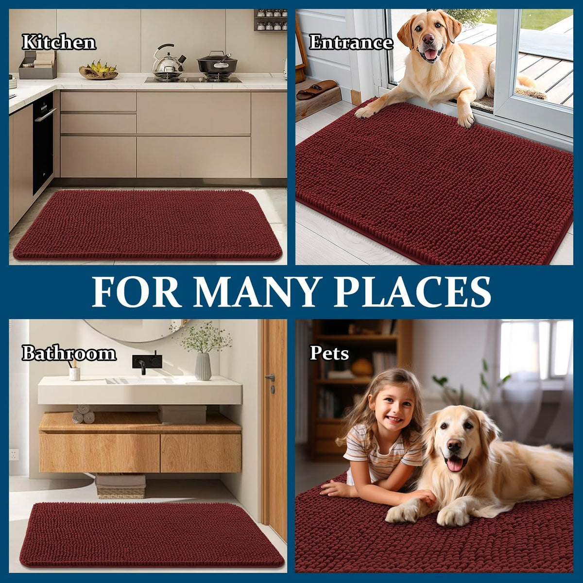 OLANLY Dog Door Mat for Muddy Paws 24x16, Super Absorbent Chenille Mud Mat