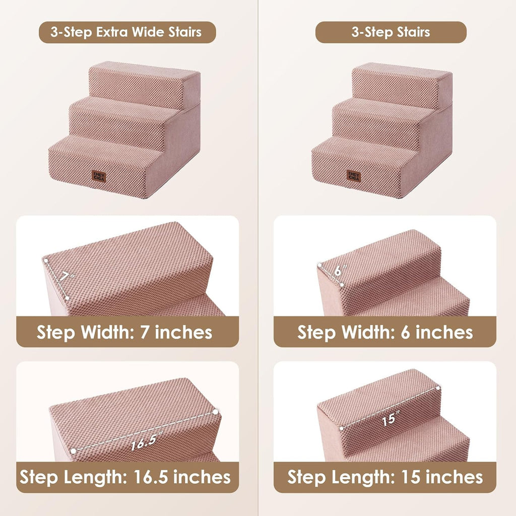 EHEYCIGA Dog Stairs 13.5" H, 3-Step Extra Wide Dog Steps, Pink