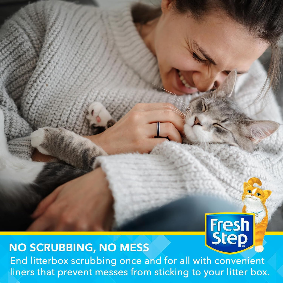 Fresh Step Drawstring Cat Litter Liners, Scented, 3 ft x 19 in, 15 Count | Heavy-duty drawstring design, for extra-large oval or rectangle pans, easy lift-out cleanup, daily use