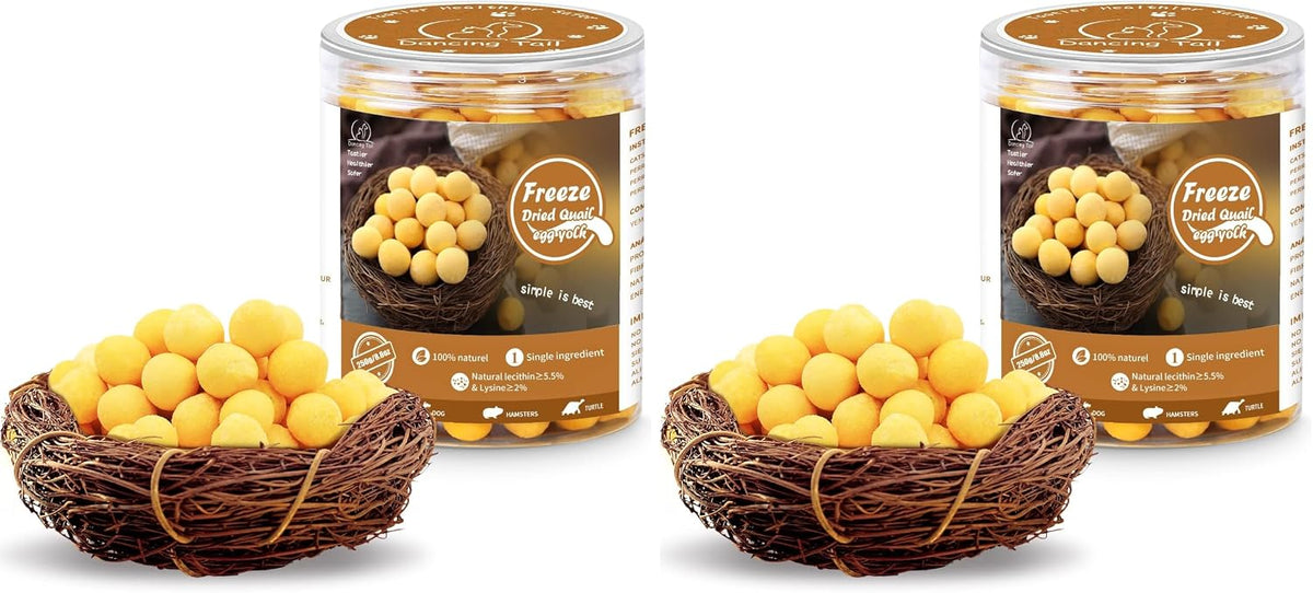 Dancing Tail Freeze Dried Cat and Dog Treats, Limited Ingredient Quail Egg Yolk Healthy Tasty Snacks for Training 8.8 Ounce (Pack of 2)