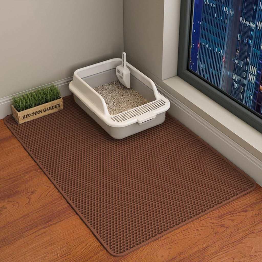 Cat Litter Mat, Double Layer Cat Litter Box Mat (35x24 Inch, Brown)