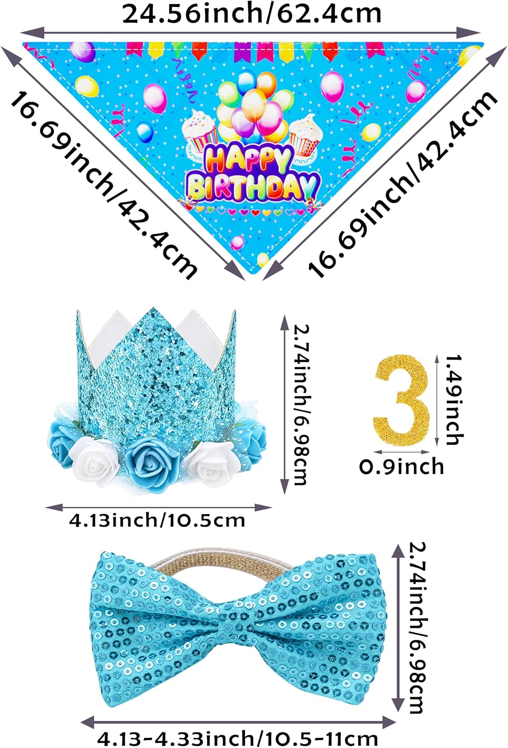 PET SHOW Dog Birthday Party Decorations Blue Crown with Bandana & Bowtie