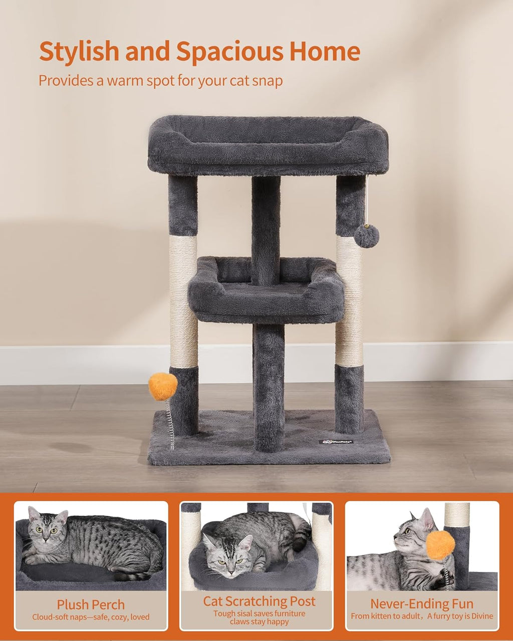 FourFurPets Small Cat Tree, Cat Tower for Indoor Cats, Anti-tip Kit,Kittens