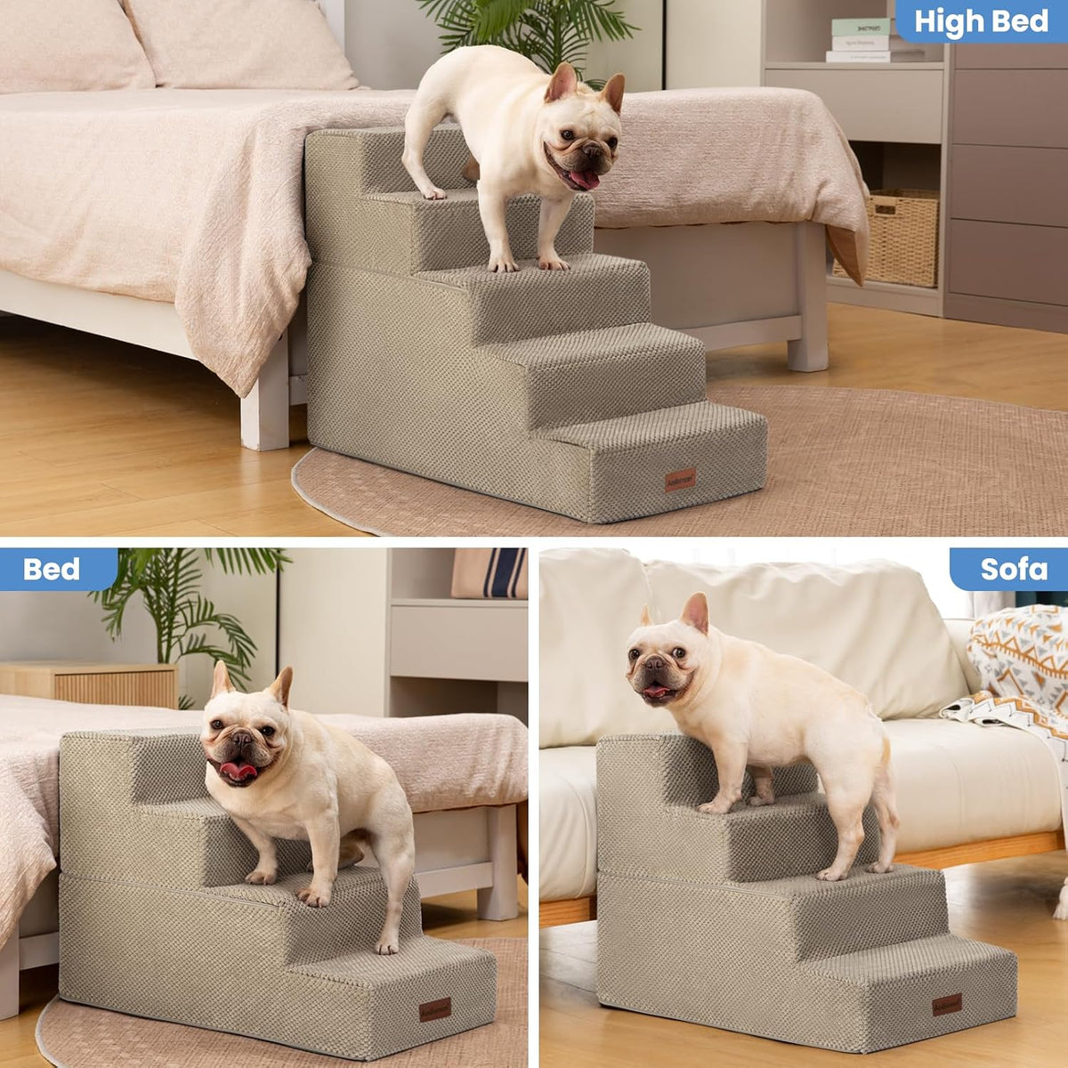 Aodisman Dog Stairs for High Beds 22.6" H, 5-Step Pet Steps for Small Dogs