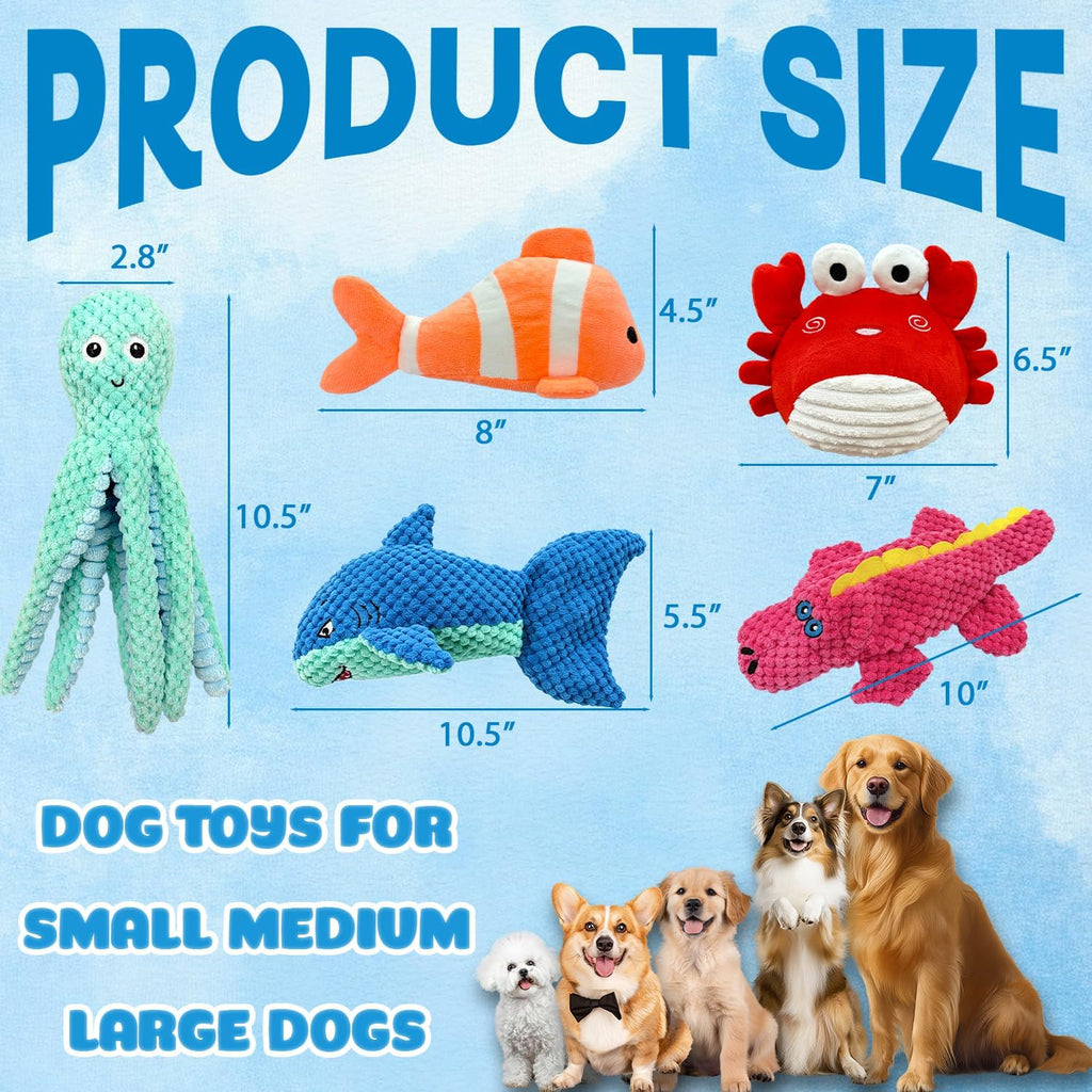 MRSOHRET Dog Squeak Toys for Aggressive Chewers, Crinkle Puppy Chew Toys | 5 Pack Plush Puppy Teething Toys, Tough Durable Stuffed Squeaky Dog Toy for Small Medium Large Breed to Keep Them Busy