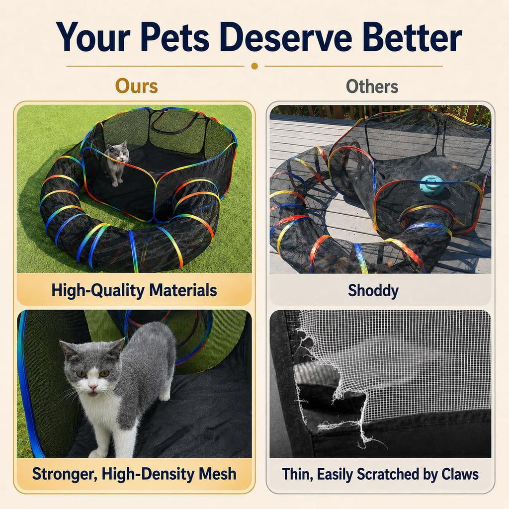 Portable Cat Enclosure - 2-in-1 Outdoor Catio with Tent & Tunnel, Foldable Playpen for Indoor Cats, Includes Storage Bag for Cats & Small Animals Rainbow Color (Pack of 2)