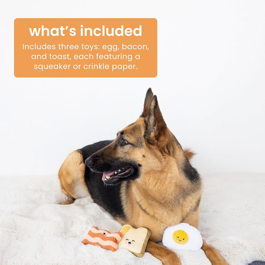 Pearhead Breakfast Dog Toy Set - 3-Piece Bunch Food Theme (Egg
