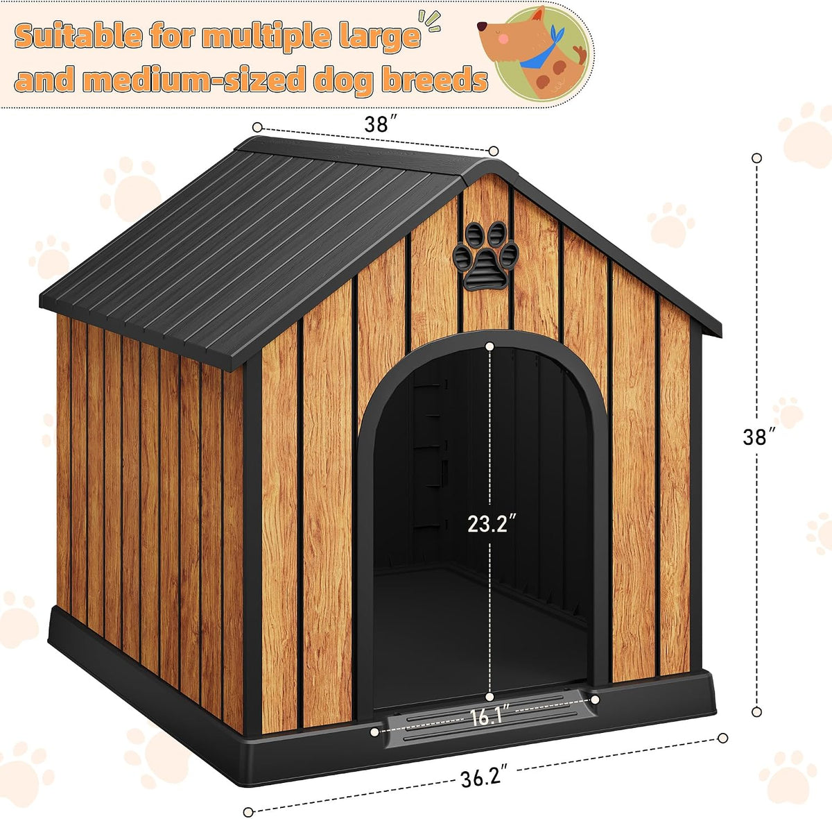 Bifanuo Plastic Dog House Outdoor for Large Dogs, 36.2" L x 38" W x 38" H
