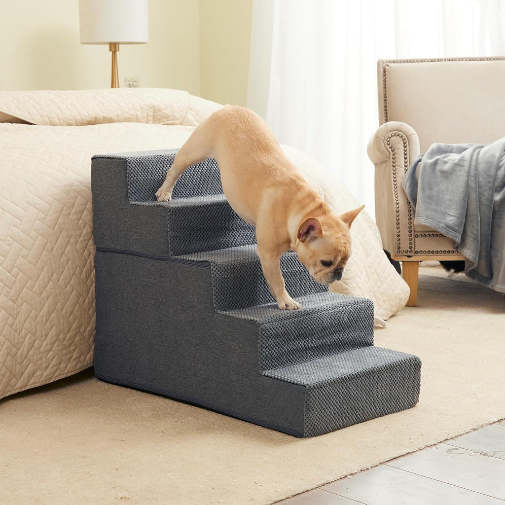 EHEYCIGA Dog Stairs for High Bed 22.5" H, 5-Step Dog Steps, Grey