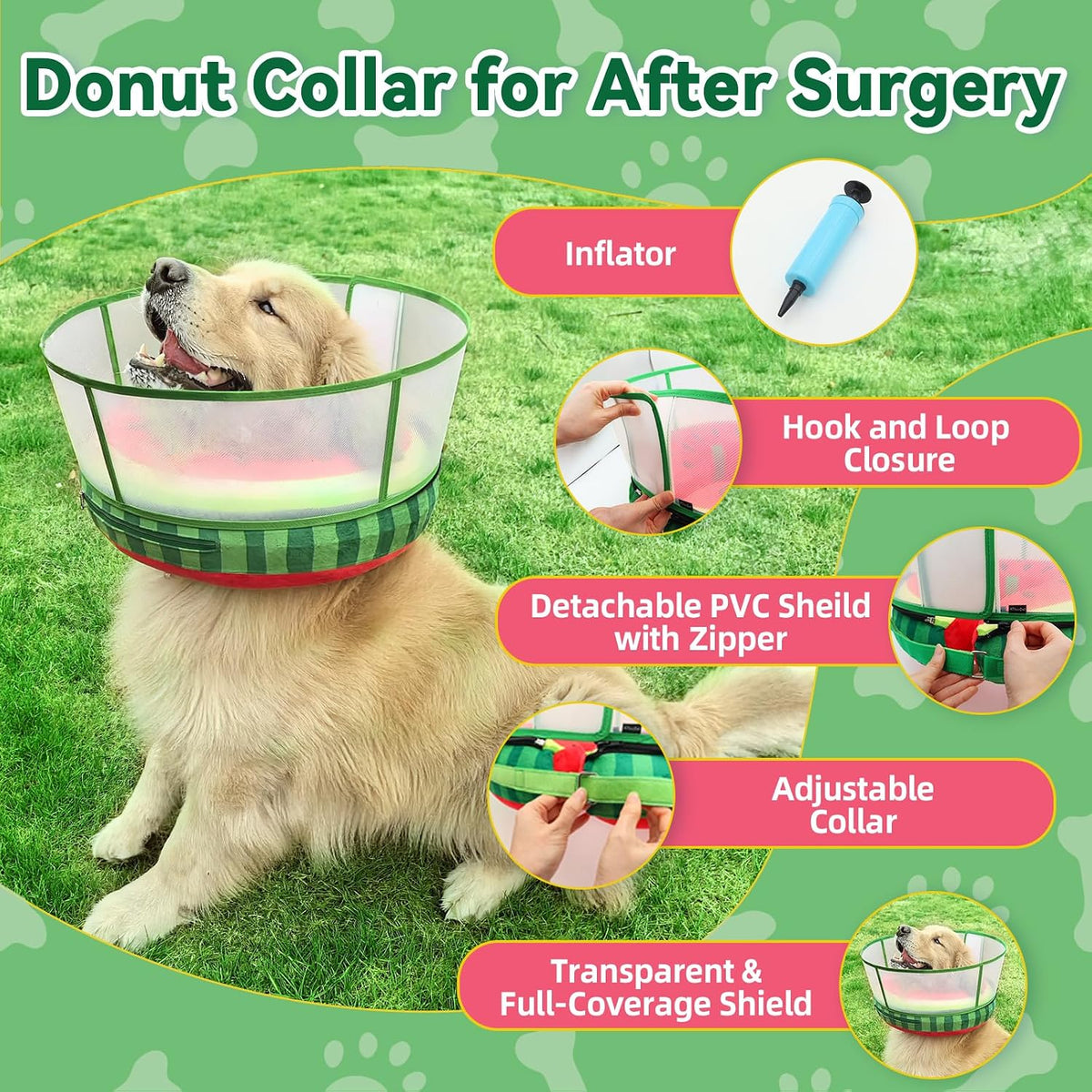 Upgraded Inflatable Dog Cone Collar to Stop Licking, Soft Dog Donut Collar