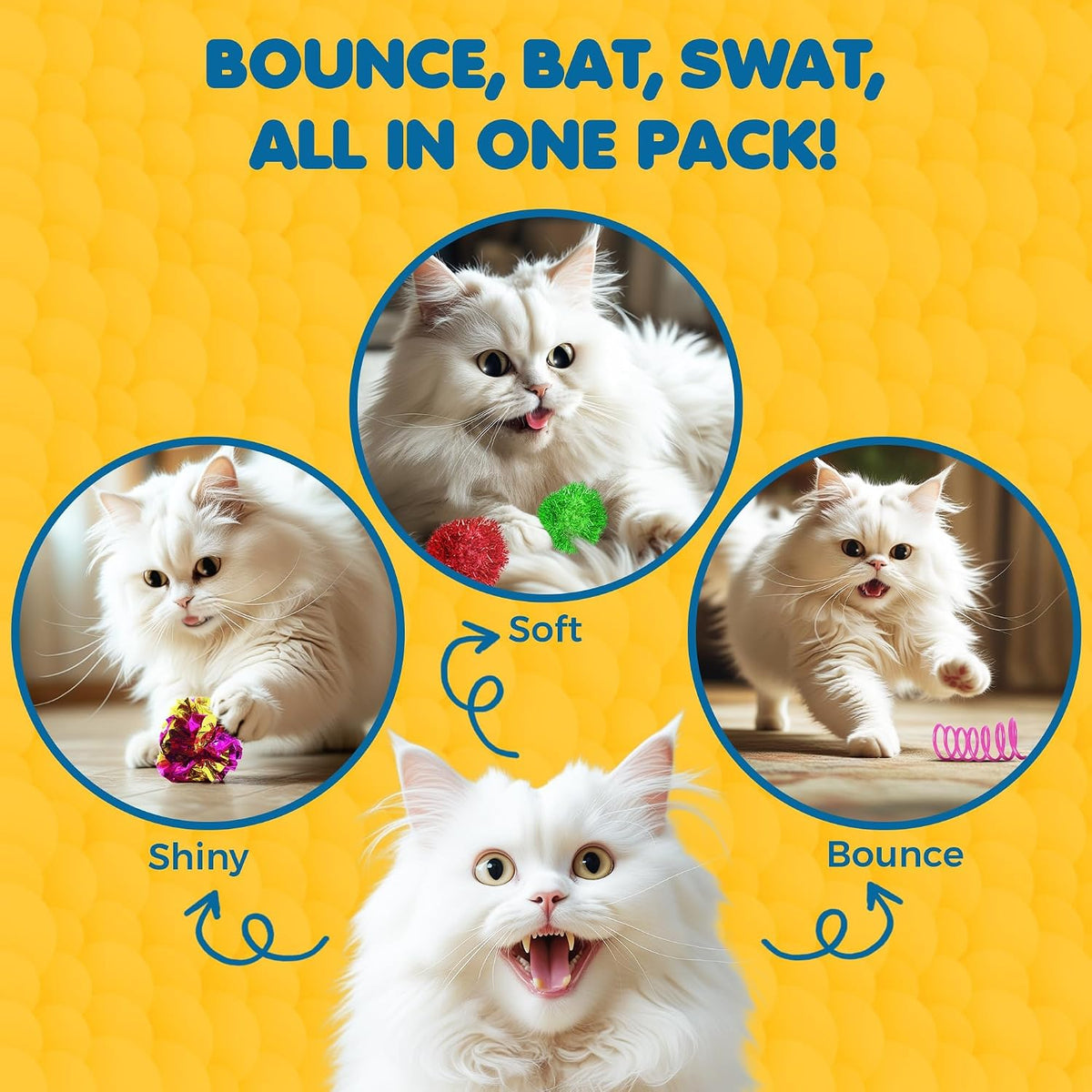 SunGrow Cat Toy Variety Pack, Feline Entertainment for Indoor Kitten, Lightweight, Colorful, Pet Interactive Chase Toys, Activity Tool, Cat’s Supplies & Accessories, 30 Pcs per Pack