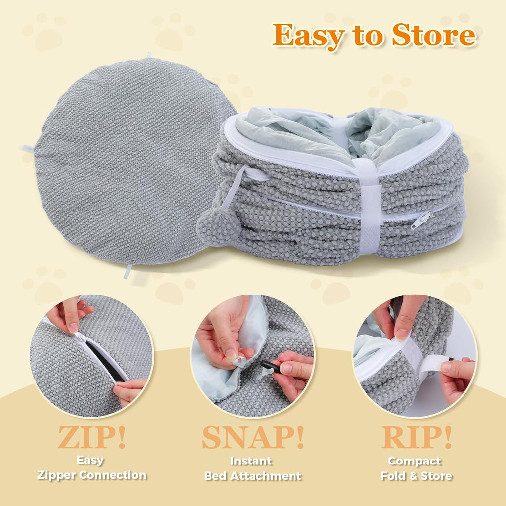 PEQULTI Grey Donut Cat Tunnel Bed Washable Plush Mat Multi for Small Pets