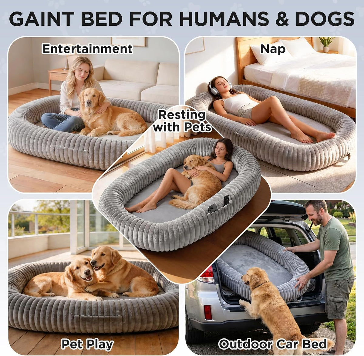 Oversized Human Dog Bed for Large Breed Dogs, 77.5x61.8x9.8 Inch Extra Large Plush Orthopedic Bed with Washable Removable Cover, Non-Slip Bottom, Soft Plush Shared Bed for Bedroom Living Room