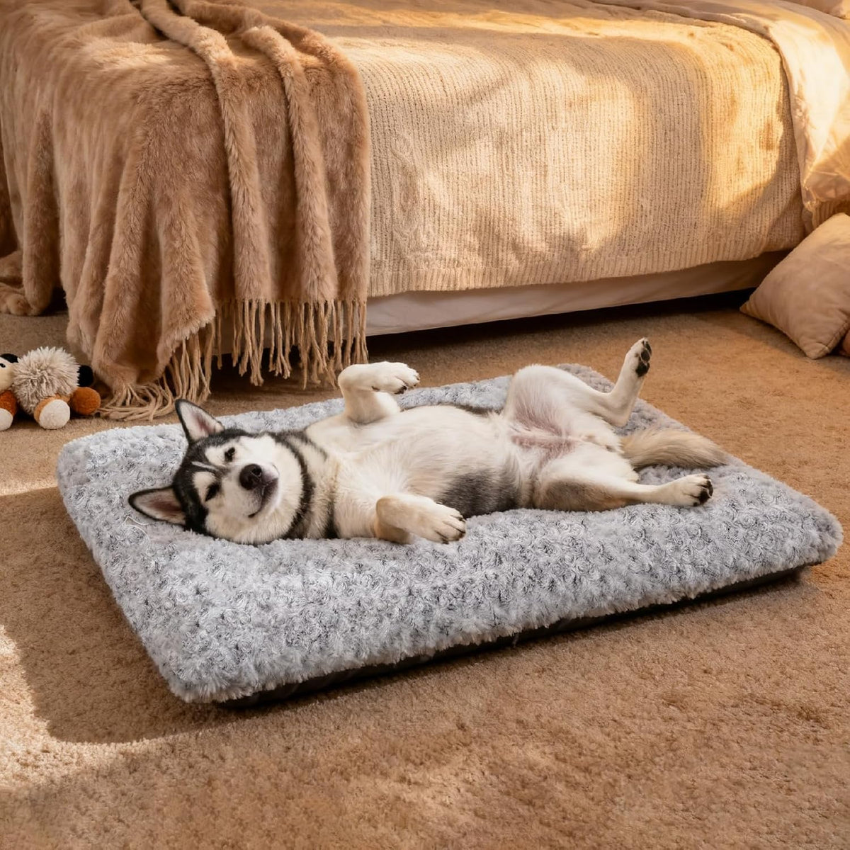 Dog Bed Large Size, Plush Washable Pet Bed Mat, Dog Crate Bed 41"x27" Gray