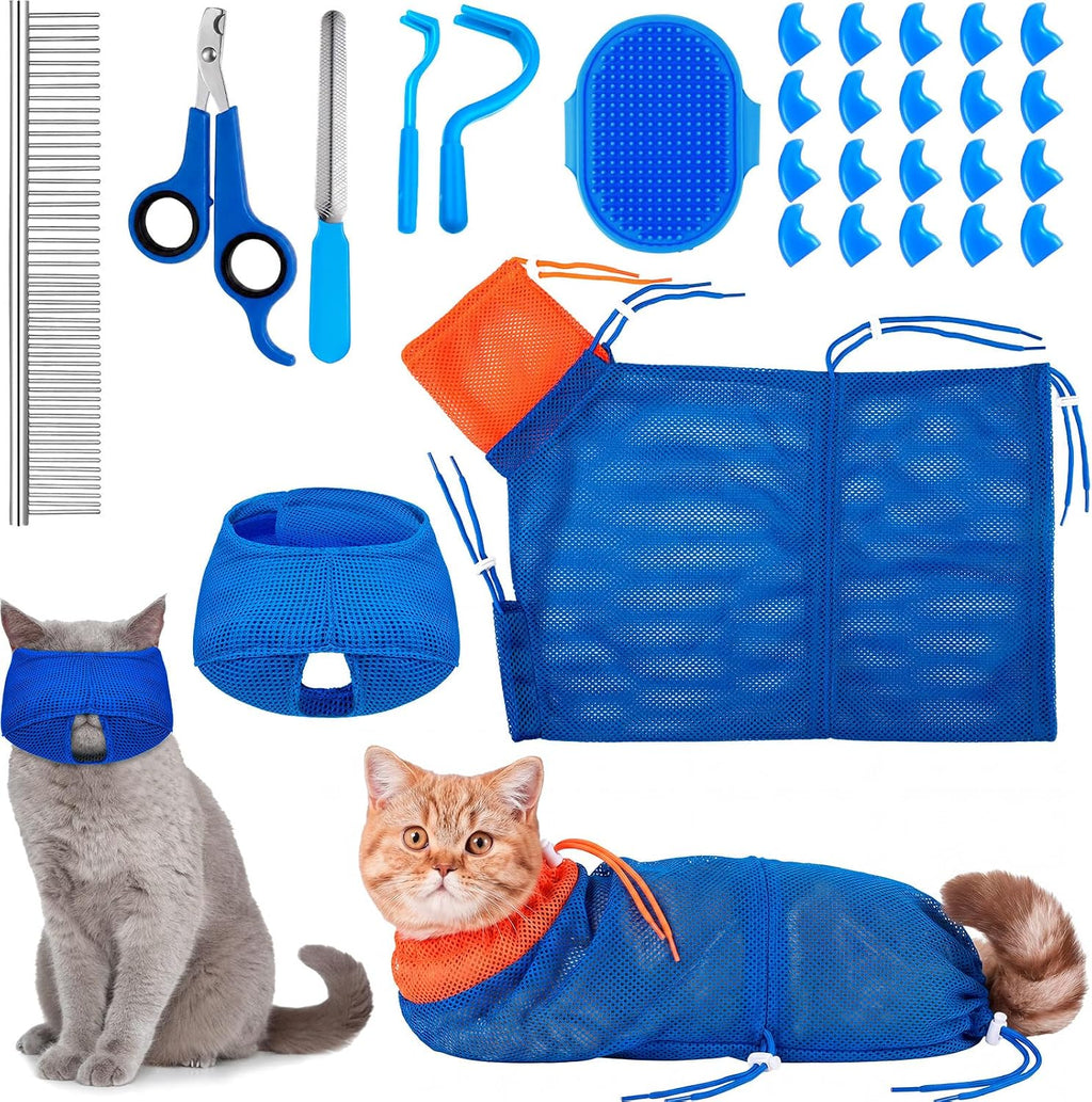 9 Pcs Cat Bathing Bag Set Cat Shower Bag, Navy Blue
