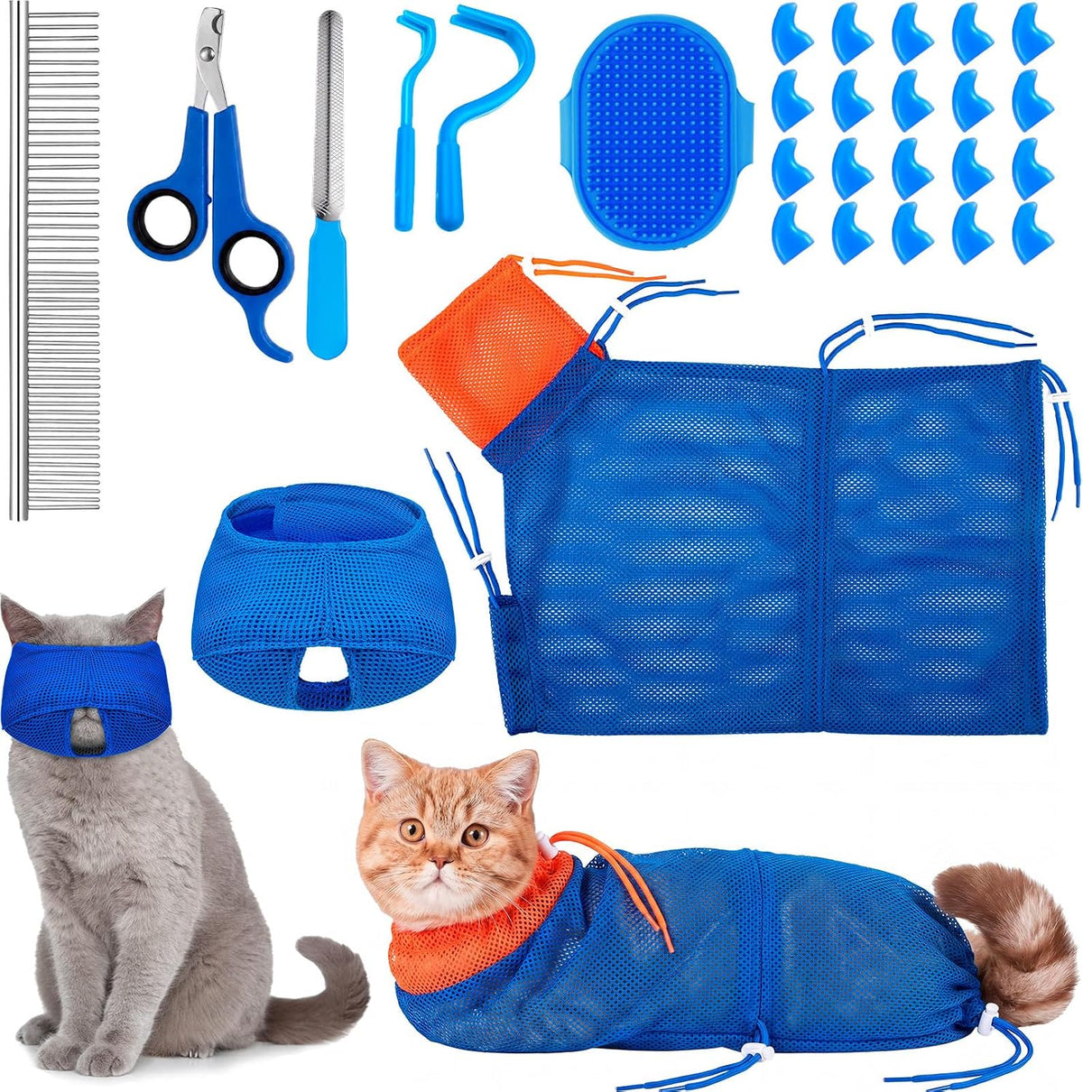 9 Pcs Cat Bathing Bag Set Cat Shower Bag, Navy Blue