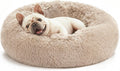 Love's cabin Calming Dog & Cat Bed, Cat Bed for Indoor Cats, Anti-Anxiety Donut Round Bed, Fluffy Warming Pet Bed for Small Medium Dogs and Cats, Beige Taupe 20"/24"