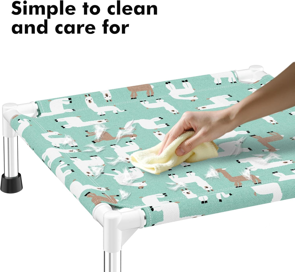 Cute Alpaca Print Elevated Dog Bed - Portable Cooling Pet Cot for Small Dog