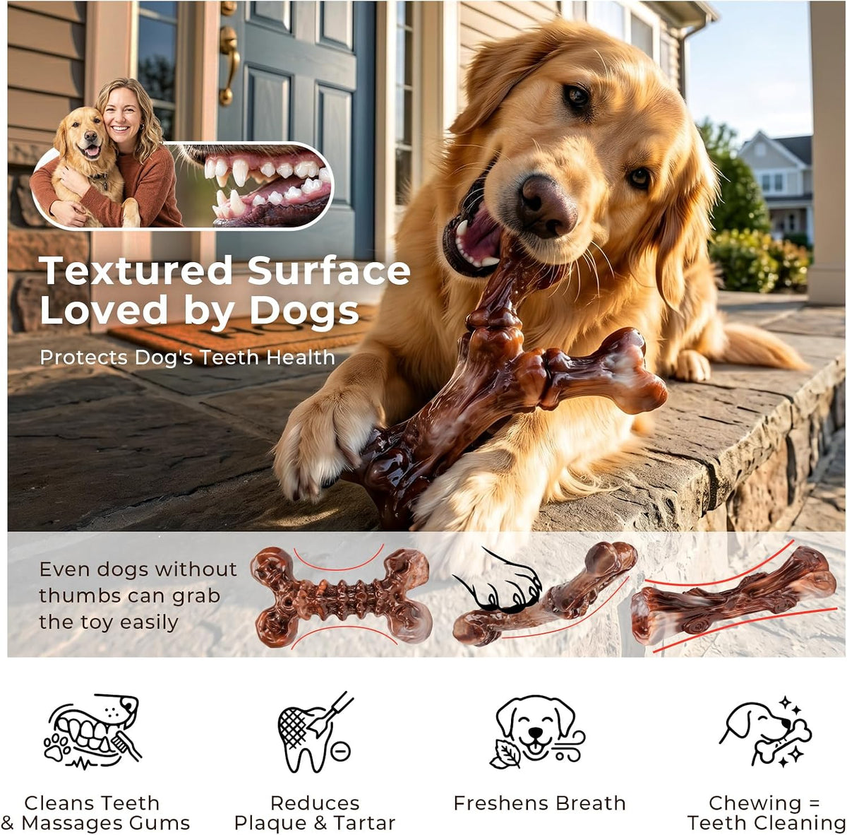 Kseroo 6-Pack Bacon Flavored Dog Chew Toys for Aggressive Chewers, Brown-XL | Indestructible, Heavy Duty, Rock-Hard Solid Nylon Bones for Medium/Large Dogs 25-100lbs, Tough, Long-Lasting, Keep Them Busy