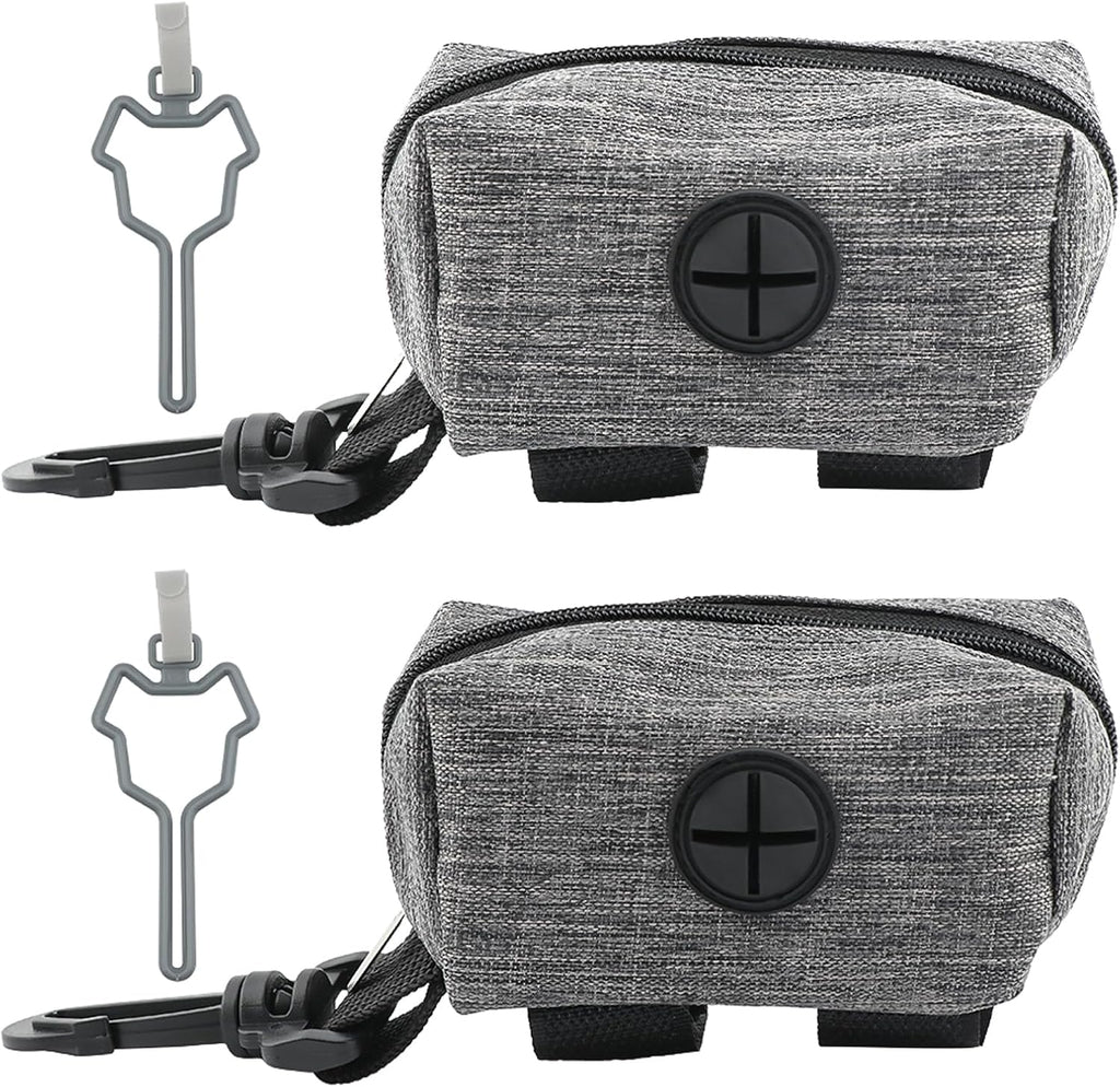 2pcs Dog Poop Bag Holder with 2 Hands-free holder Poop Bag Dispenser Pet Dog Waste Bag Dispenser Leash Attachment Fits Any Dog Leash for Dog Cat and Other Pets(Gray)