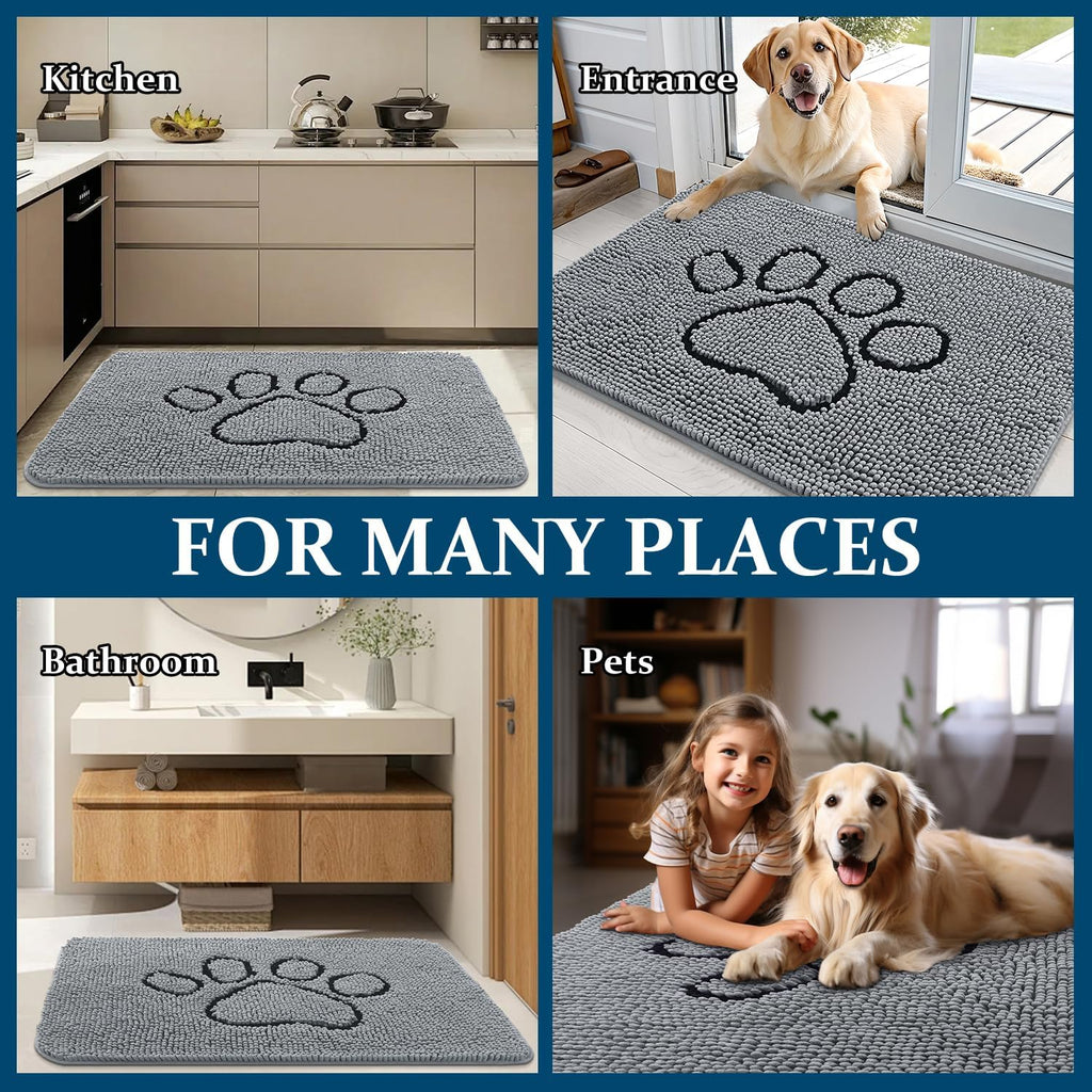 OLANLY Dog Door Mat for Muddy Paws 47x20, Paw Print Design Chenille Mud Mat