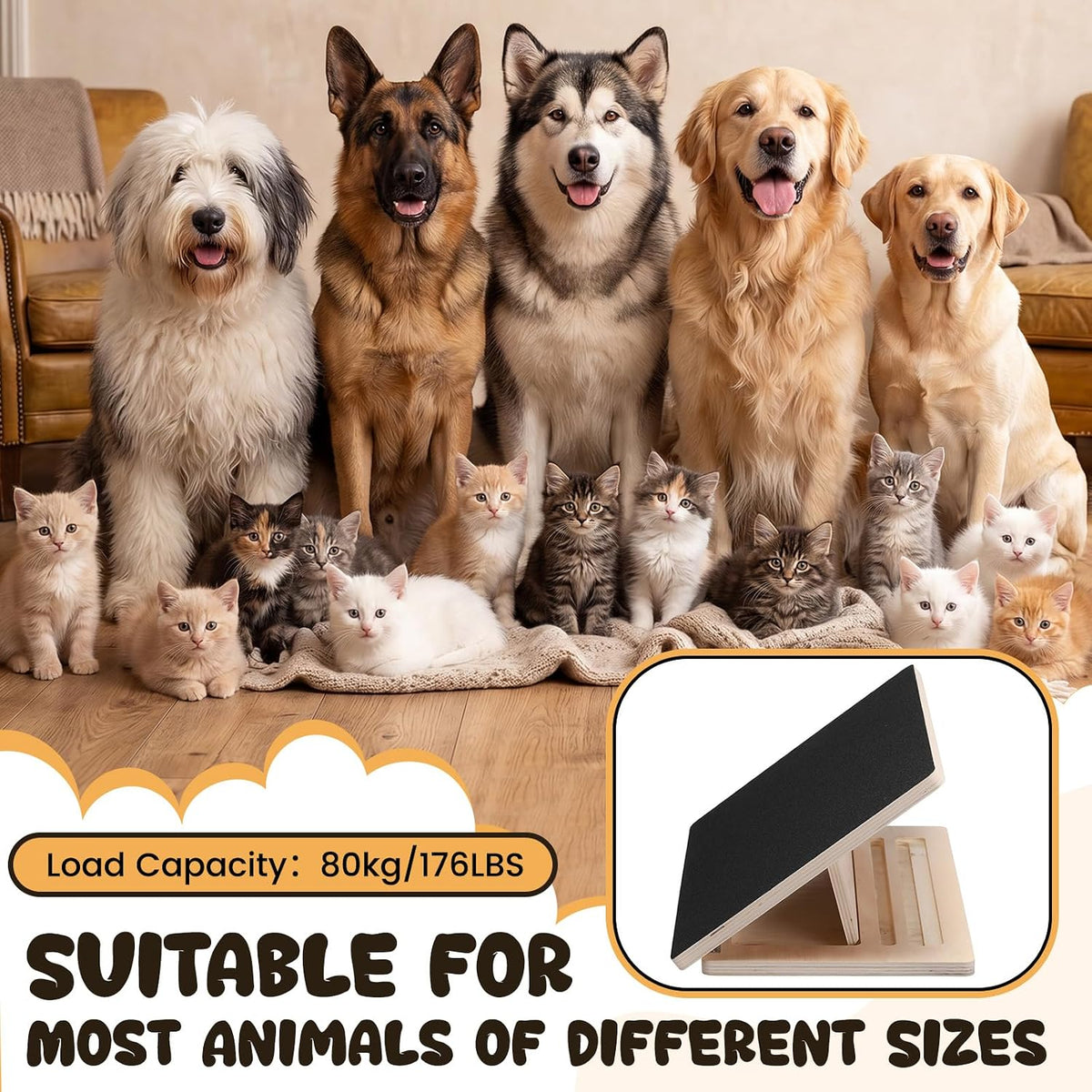 Yalikop 3 Pack Adjustable Dog Ramp for Stairs Extra Wide Wooden High Traction Walking Surface Nonslip Stairs for Small to Large Dog Cat Foldable Pet Ramps for Injured Older Pets (No Installation)