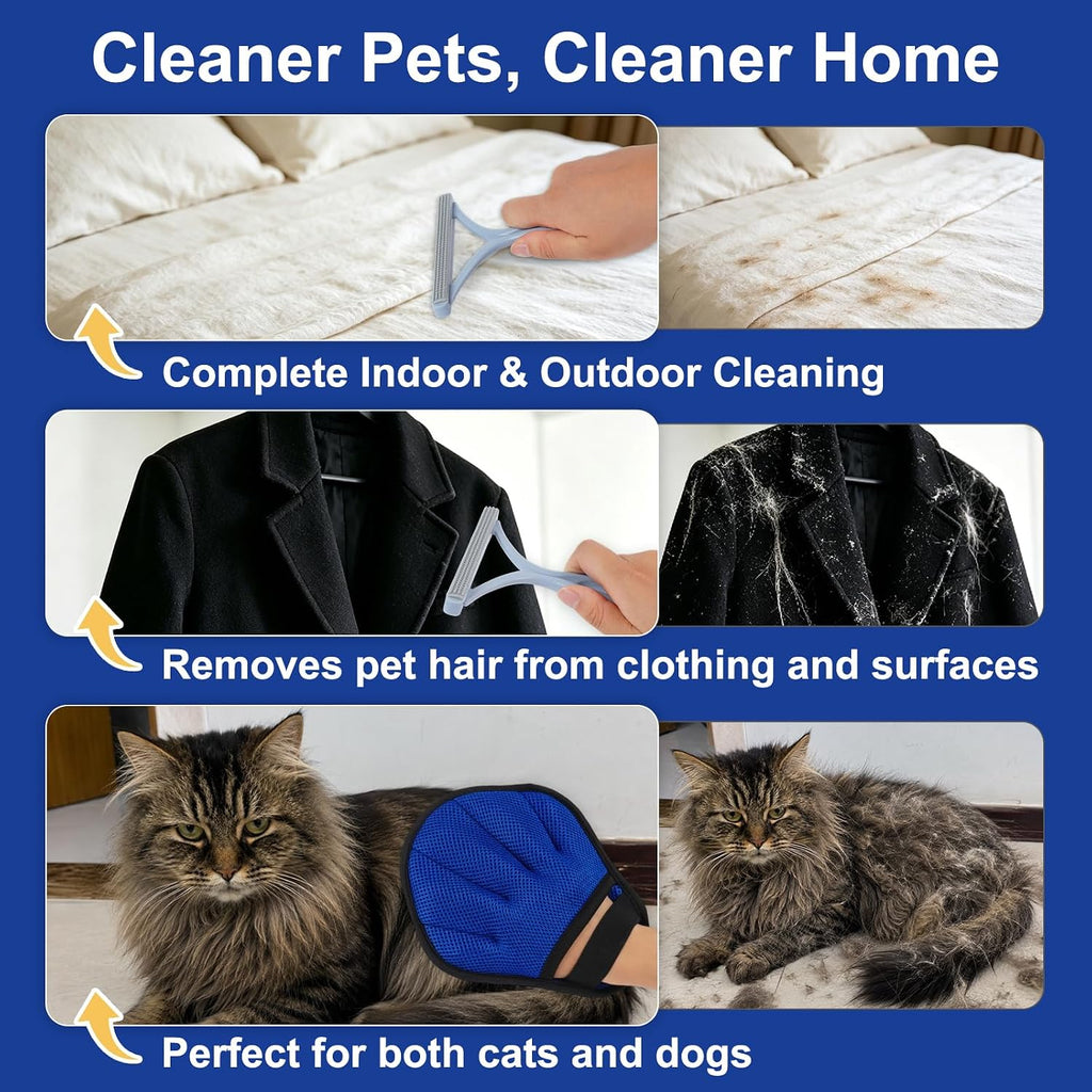 3PCS Pet Hair Removal Glove Set with Grooming Mitt, Comb & Fur Remover Tool