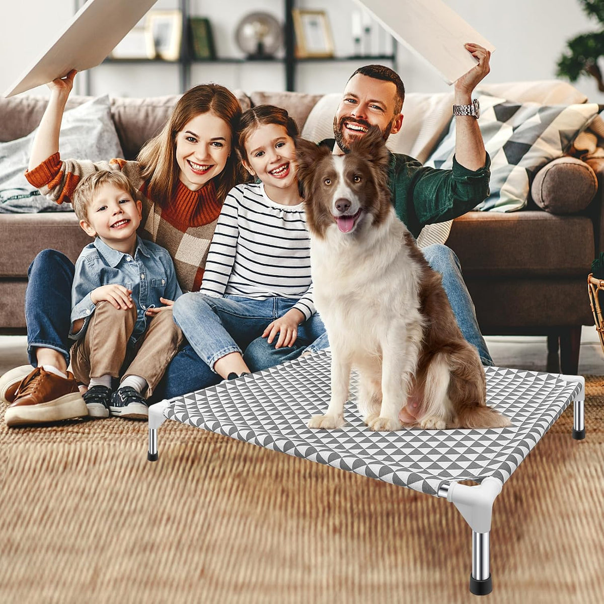 Kuntrust Elevated Outdoor Dog Bed, Medium Size, Cotton Material, Non-Slip Feet, Fits up to 70lbs