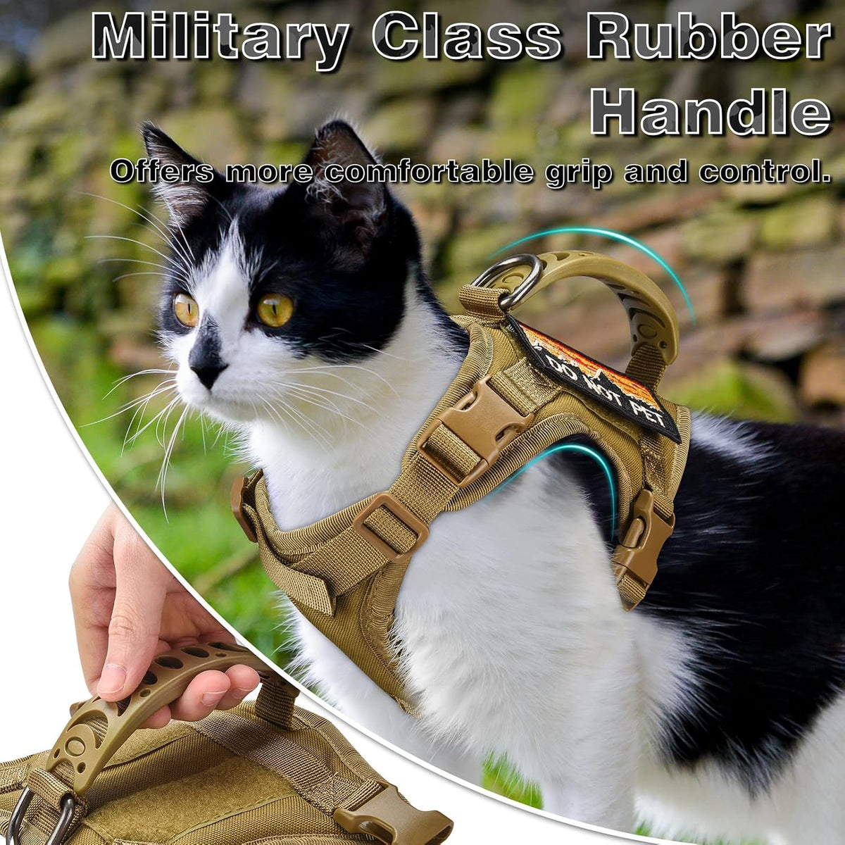 Tactical Cat Harness and Leash Set for Large Cats, Khaki, L